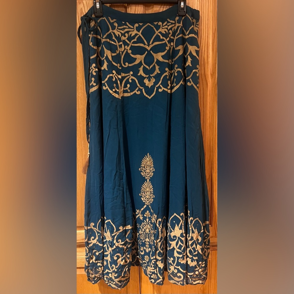 Soft Surroundings Vintage‎ Beaded Sequin Embellished Maxi Skirt Teal Gold Medium - Picture 4 of 16